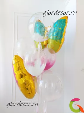 ФОНТАН №210 | Весенний фонтан из воздушных шаров с бабочками с гелием