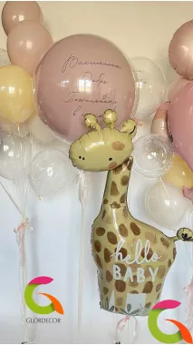 Фольгированный шар, фигура жираф "HELLO BABY" 42"/106CM