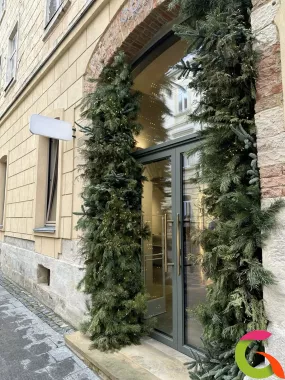 Композиция из ёлок и гирлянды на входную зону