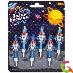 Свечи Космические ракеты, Синий, 6 см, 6 шт.