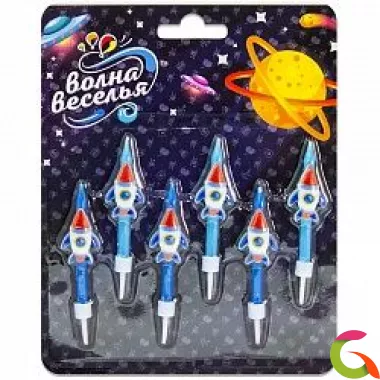 Свечи Космические ракеты, Синий, 6 см, 6 шт.