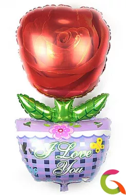 Фольгированный шар Роза в горшке 40/102 см