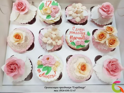 Набор Капкейков цветами на день рождения