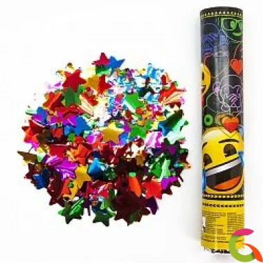 Пневмохлопушка (12/30 см), Смайл, Emoji, Металлизированные звезды, в ассортименте