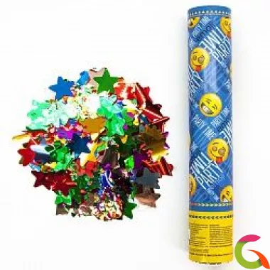 Пневмохлопушка (12/30 см), Смайл, Emoji, Металлизированные звезды, в ассортименте