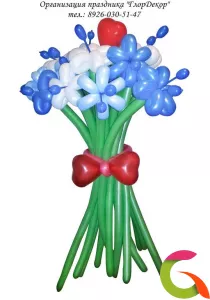 Букет из шаров Цветы из 15 цветочков с сердцем и бантом