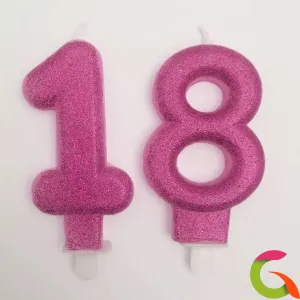 Свеча цифра 18 розовая с блестками