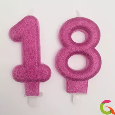 Свеча цифра 18 розовая с блестками
